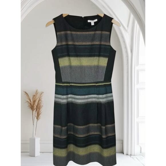 Hugo Boss US 4 S Dicoris Sleeveless Stripe Wool Knee Length Green Gray Dress - Picture 10 of 14